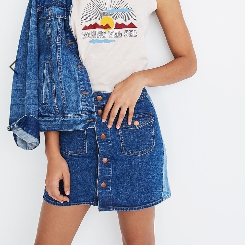 Madewell Stretch Denim Straight Mini Skirt: Pieced Edition